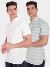 Mens Multi Strip Half Sleeve Kurta (Pack 2)
